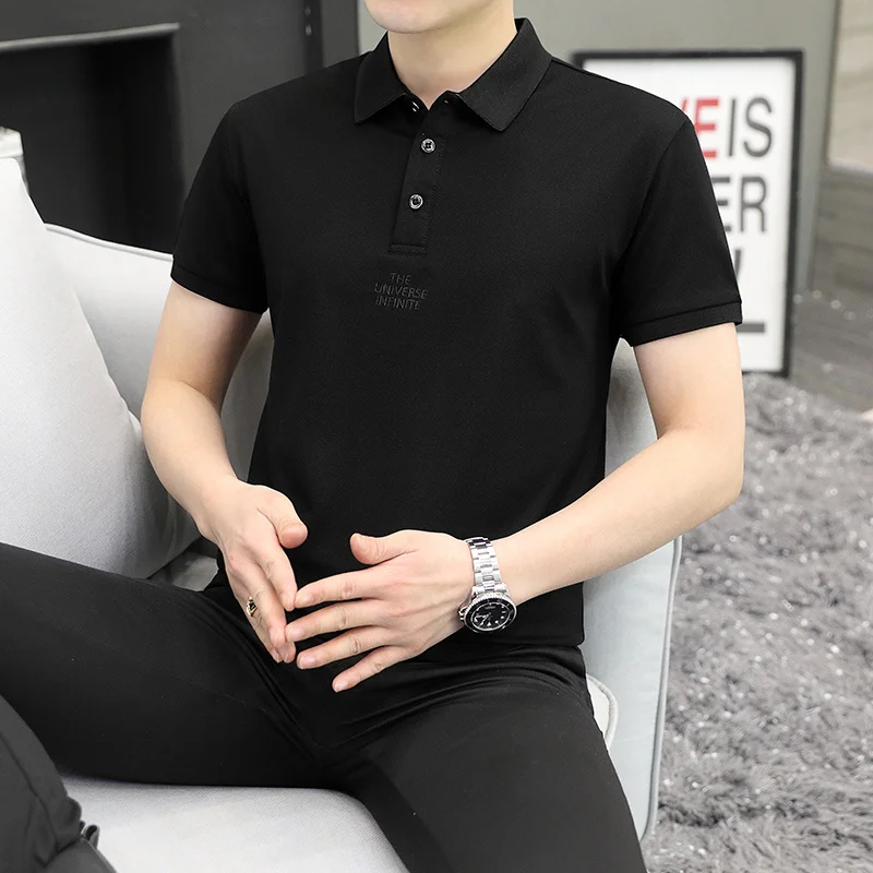 

Однотонная деловая облегающая повседневная мужская рубашка-поло с отложным воротником и коротким рукавом, Новинка лета 2022