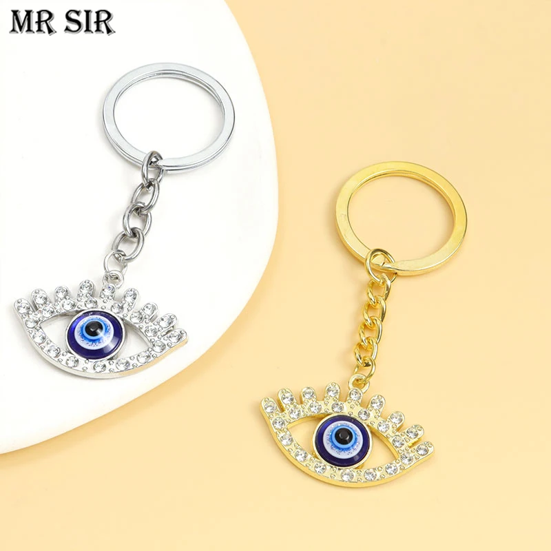 

9 Styles Crystal Rhinestone Lucky Eye Keychain Turkish Blue Evil Eye Alloy Pendant Keyring for Bag Car Key Holder Amulet Jewelry