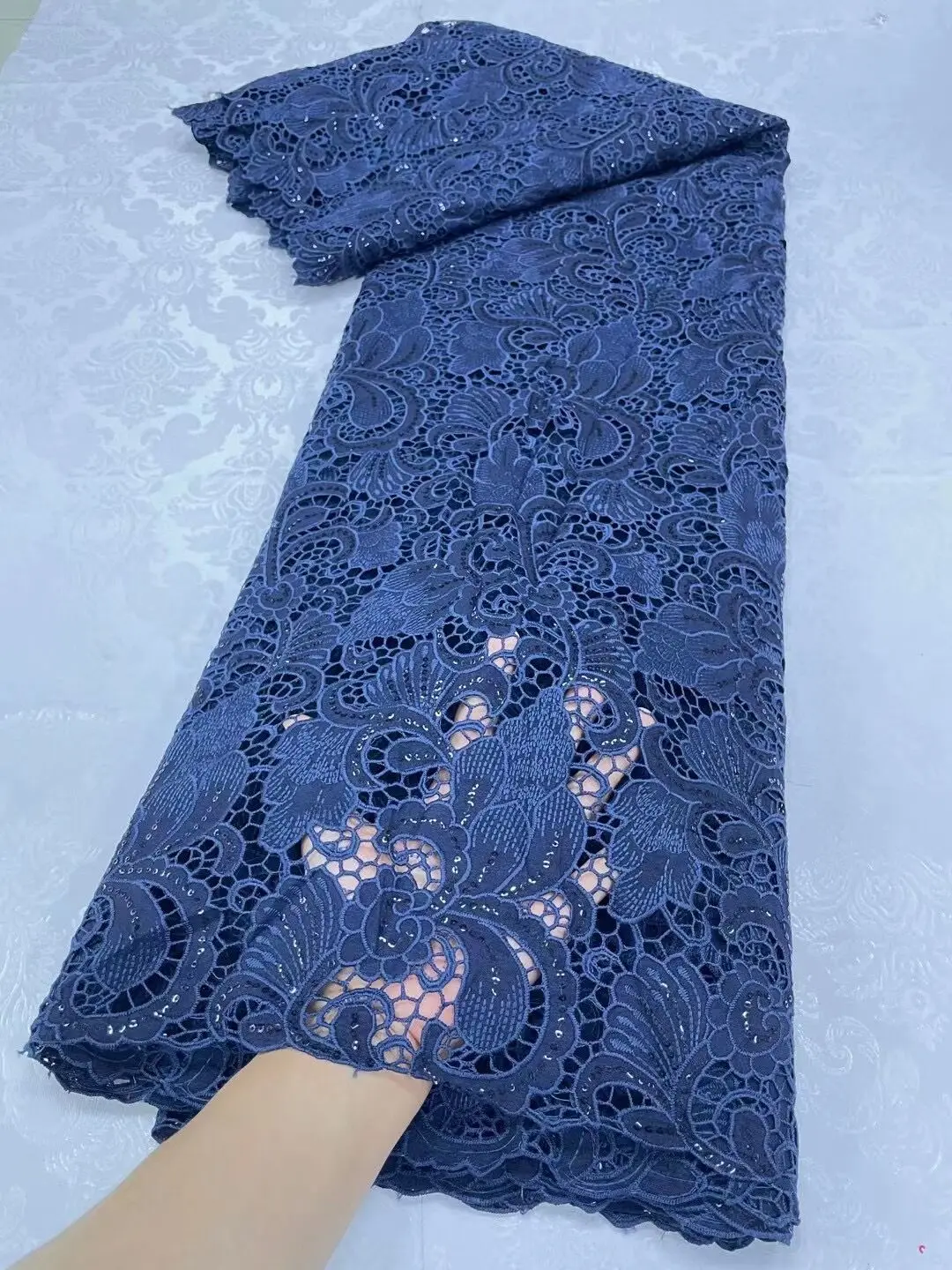 Королевская голубая африканская кружевная ткань из органзы 2024