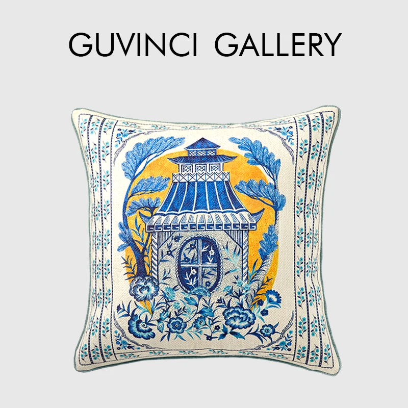 

GUVINCI Southeast Asian Jungle Pagodas Print Luxury Throw Pillow Covers Boutique Top Grade Cushion Case Insta Popular Home Decor