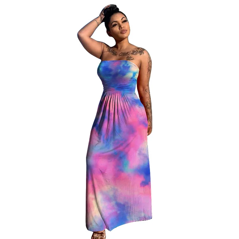 

Crystal Elegant Summer Dresses 2022 Woman Clothes New Sleeveless Print Tie Dye Wrap Maxi Dress Beach Party Club Bodycon Outfits