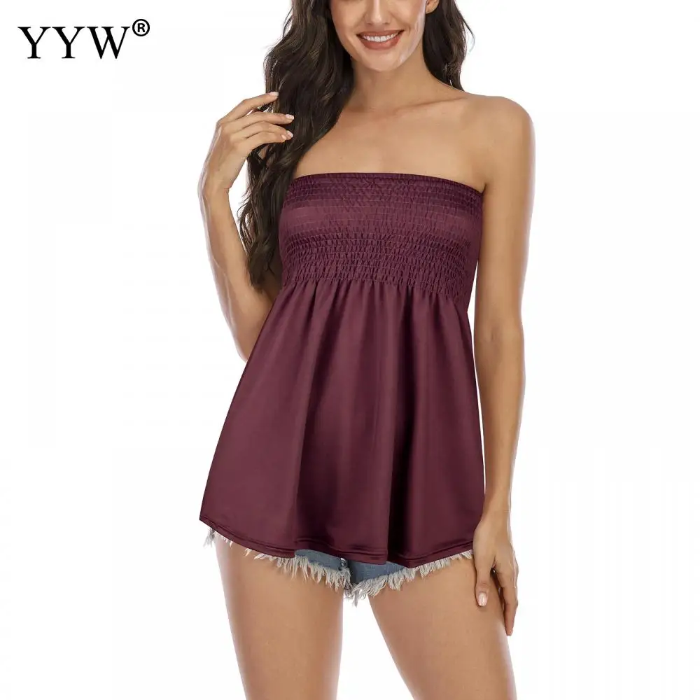 Casual Sollid Off Shoulder Sleeveless T-Shirt Strapless Tops Ladies Shirt Women Holiday Beach Vest Tank Tube Top New 2022 Summer