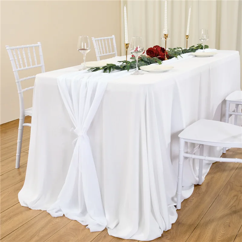 

300cm Chiffon Table Runner Wedding Decoration Festive Home Party Event Dinner Table Decor Cloth Arrangement Table Runner Luxury