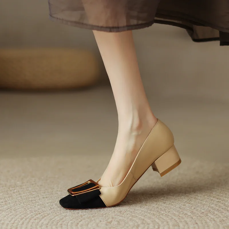

Fashion Pumps For Women Office Shoes Mid Heel 4cm Chunky heel Bow Sofe Female Work High Heels Black Mom Shoes Ladies Dress Shoes