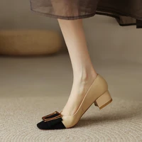 fashion pumps for women office shoes mid heel 4cm chunky heel bow sofe female work high heels black mom shoes ladies dress shoes
