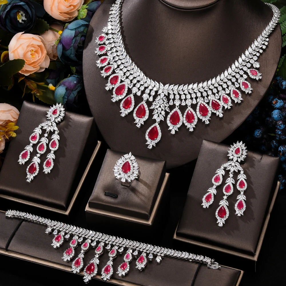 Siscathy индийское роскошное ожерелье для невесты, свадебное платье, стандартное цельное кубическое циркониевое ожерелье, браслеты, серьги