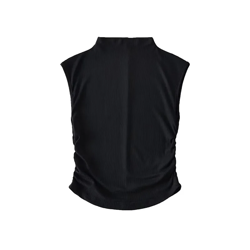 2023 летний черный укороченный топ с высоким воротником розовая фиолетовая