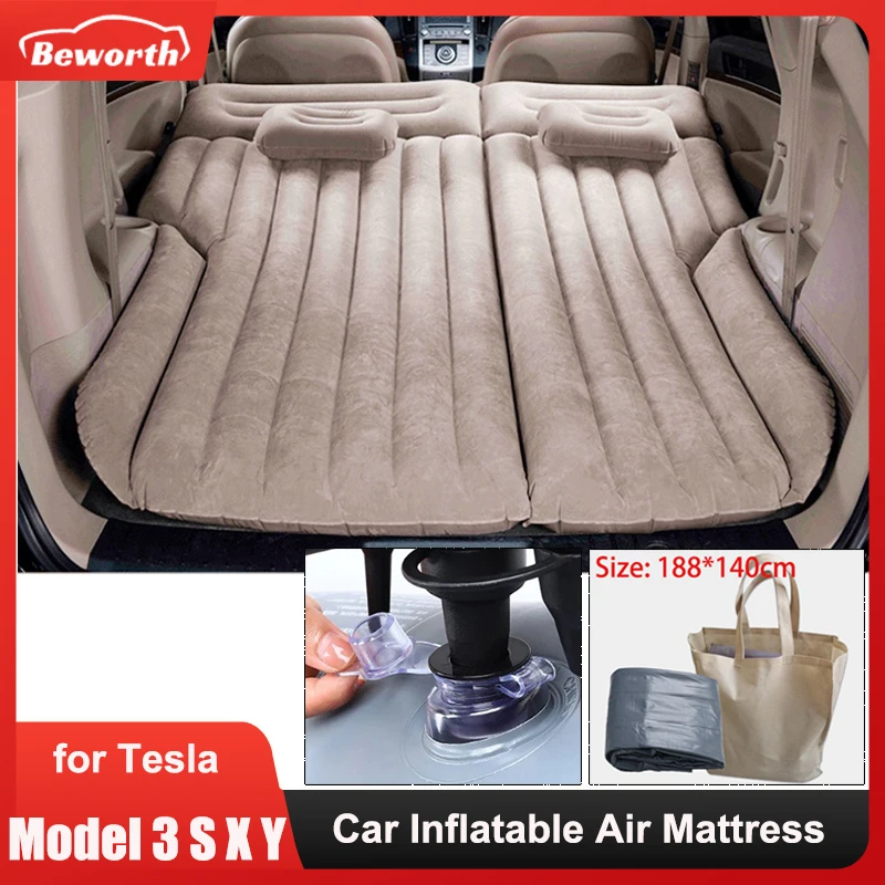 Car Inflatable Bed For Tesla Model 3/Y/S/X 2022 SUV Travel Air Mattress Outdoor Camping Cushion Folding Portable Flocking Pad