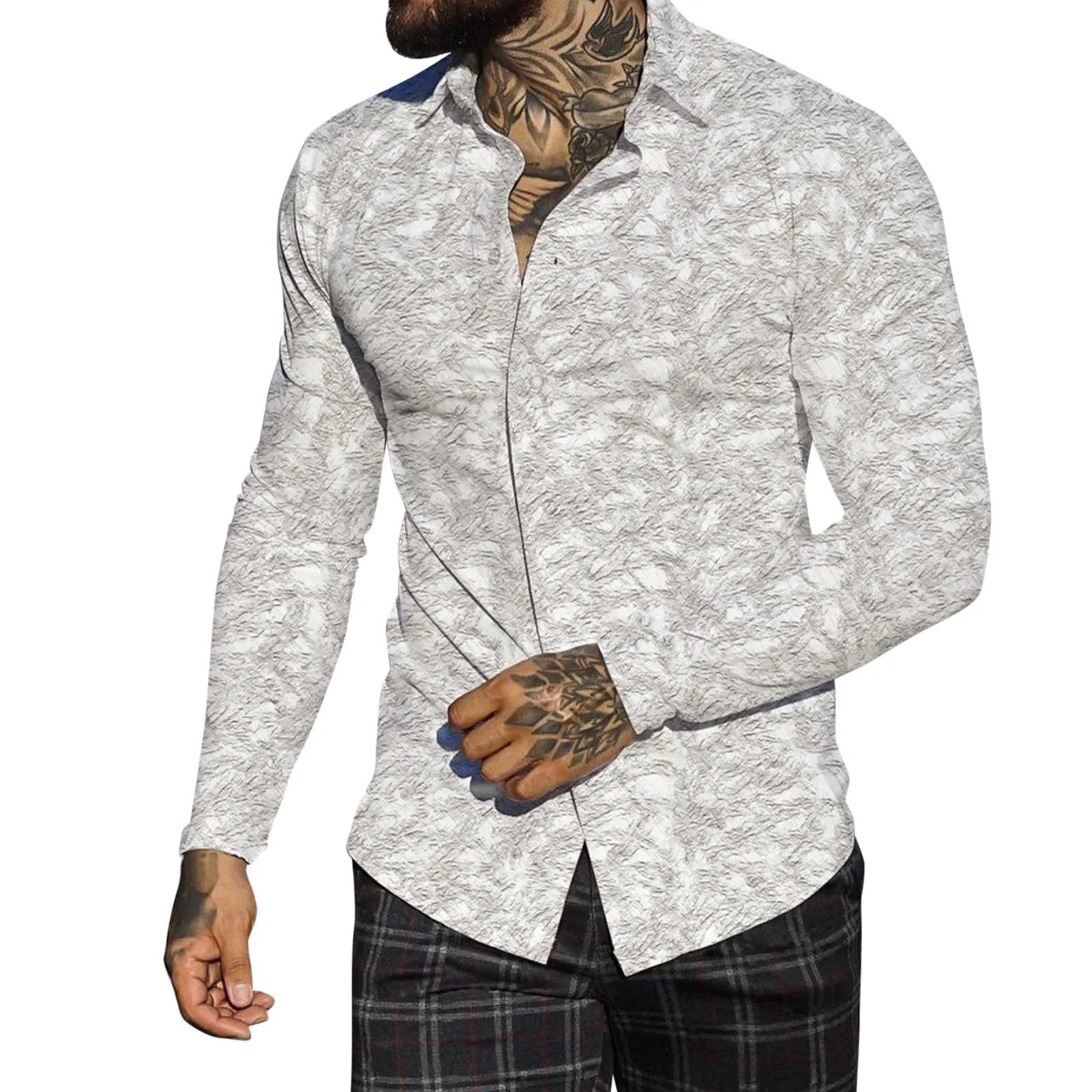 

Men Shirts v-neck Autumn Winter Single Breasted Casual Lapel Full Print Beach Long Sleeve men Vacation Outdoor Holiday Shirt