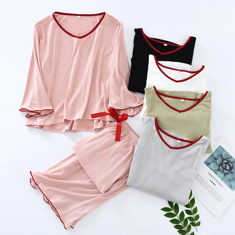 

Новинка, Пижама для женщин, летние тонкие хлопковые свободные штаны с рукавами 7 и 7, комплект нижнего белья, пижама для женщин