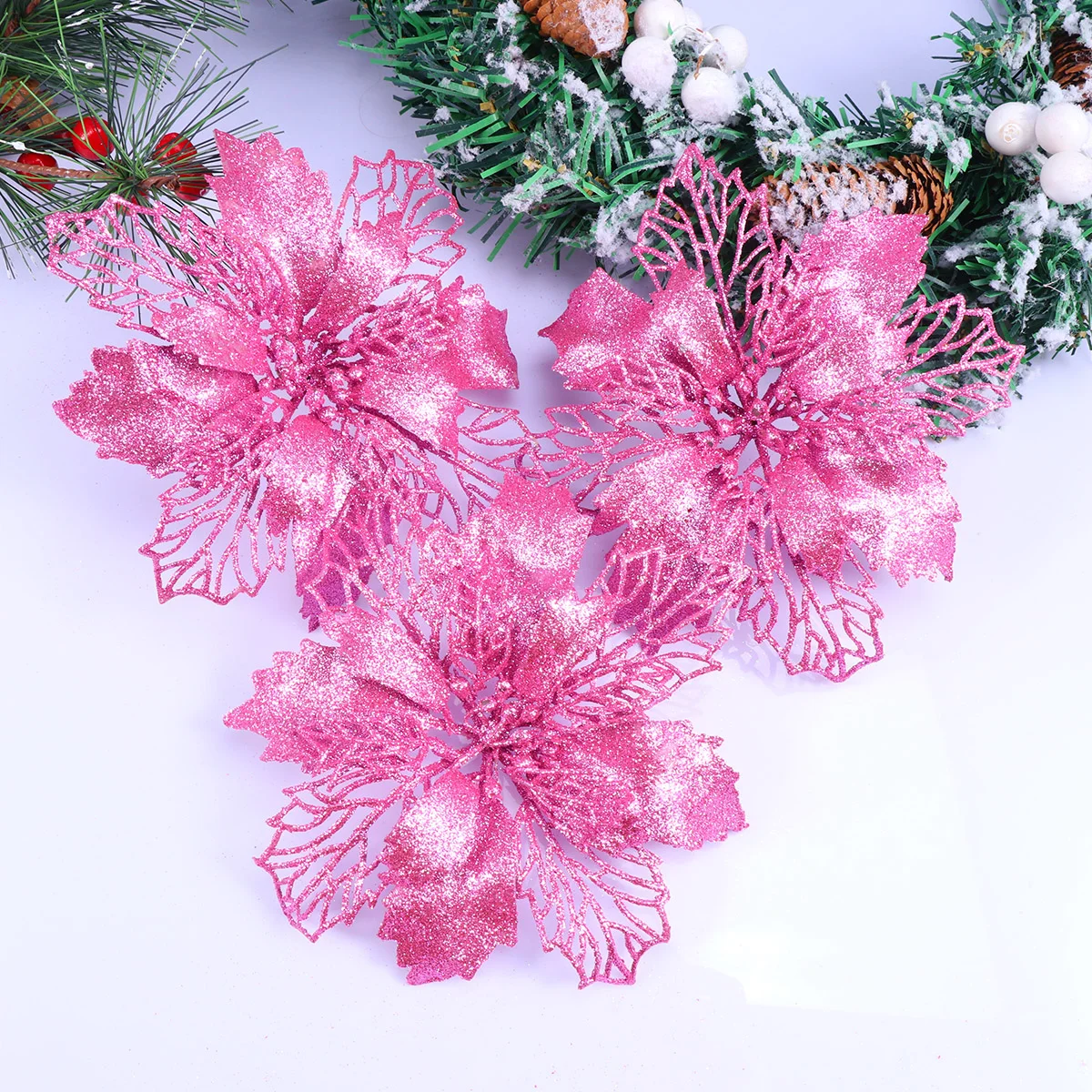 

Artificial Flowers Simulated Christmas Artificial Flowers Plastic Decorative Flowers for Christmas Tree Pink A35