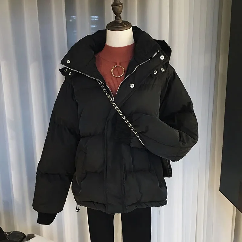 New Winter Jacket Women Short Parkas Hooded Cotton Padded Jacket Female Loose Parka Coat Thicken Warm Outwear