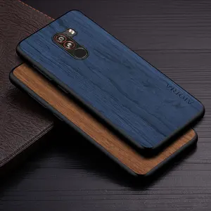 Case for Xiaomi Pocophone F1 coque simple design durable lightweight wooden pattern leather cover fo