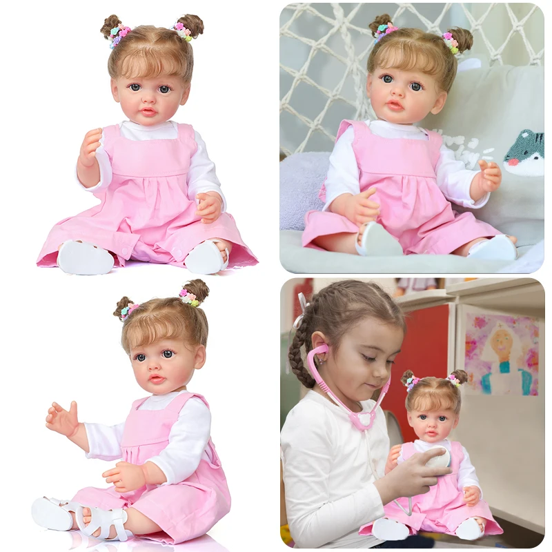 

55cm Adorable Doll 3D Skin Soft Silicone Lifelike Baby Doll Pretend Play Realistic Reborn Baby Kits with Feeding Bottle Pacifier