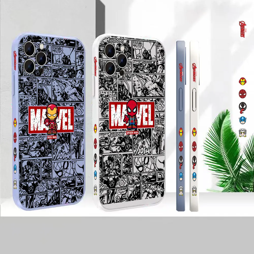 

Liquid Silicone Cover For Apple iPhone 14 13 12 11 Pro Max Mini 7 8 X XS XR SE Plus Marvel Comics SpiderMan Iron Man Case Funda