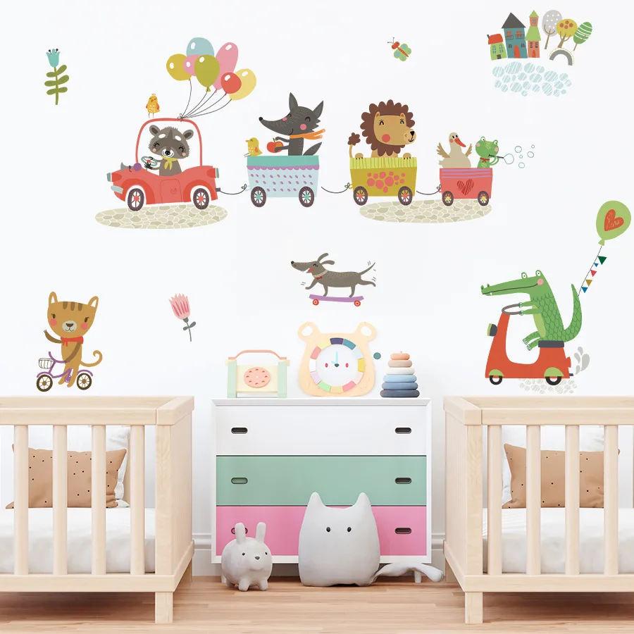 Наклейки на стену с изображением животных поездов вождения автомобиля наклейки