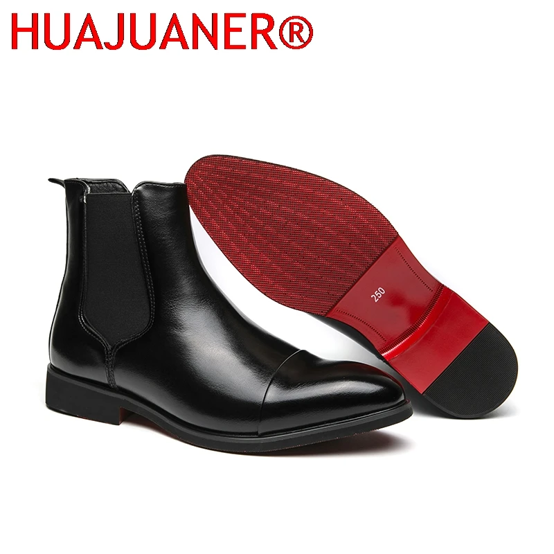 Фото Мужские черные ботинки челси в британском стиле, женские ботинки из натуральной кожи с красной подошвой, ботинки с закрытым носком на плоской подошве, уличная повседневная обувь №1