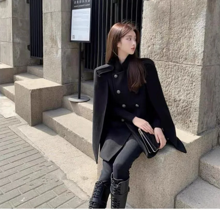 Высококачественная зимняя накидка шерстяная верхняя одежда Женская двубортная