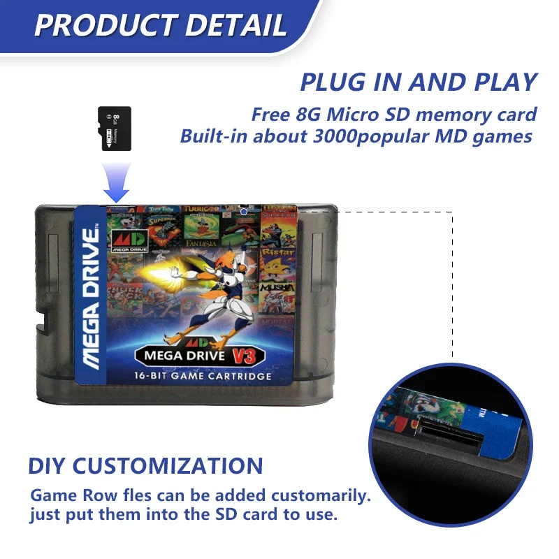 Фото Игровой картридж 3000 в 1 Mega Drive V3 Pro с инструкцией для консолей SEGA Genesis/MegaDrive US/JP/EU 16bit №5