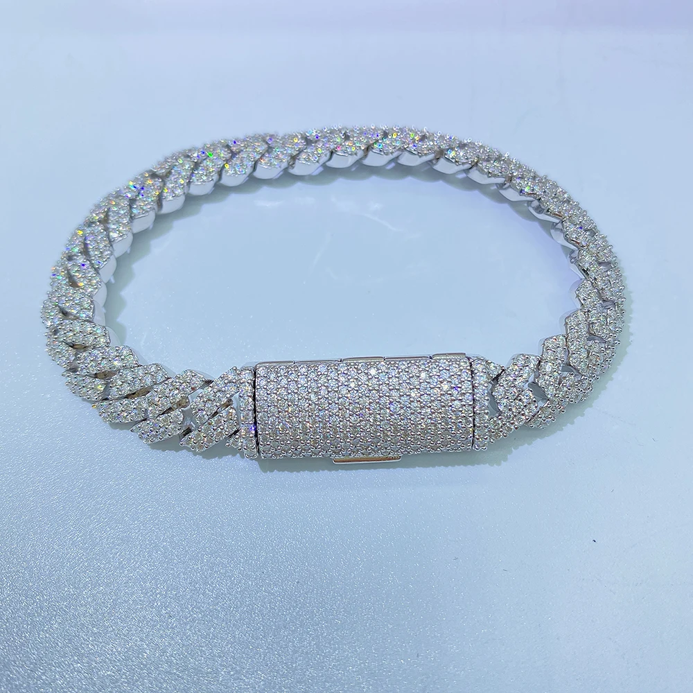 10mm Square Moissanite Cuban Link Chain Bracelets For Men S925 Silver Real Diamond Hand Chain Women High-End Jewelry Pass Tester