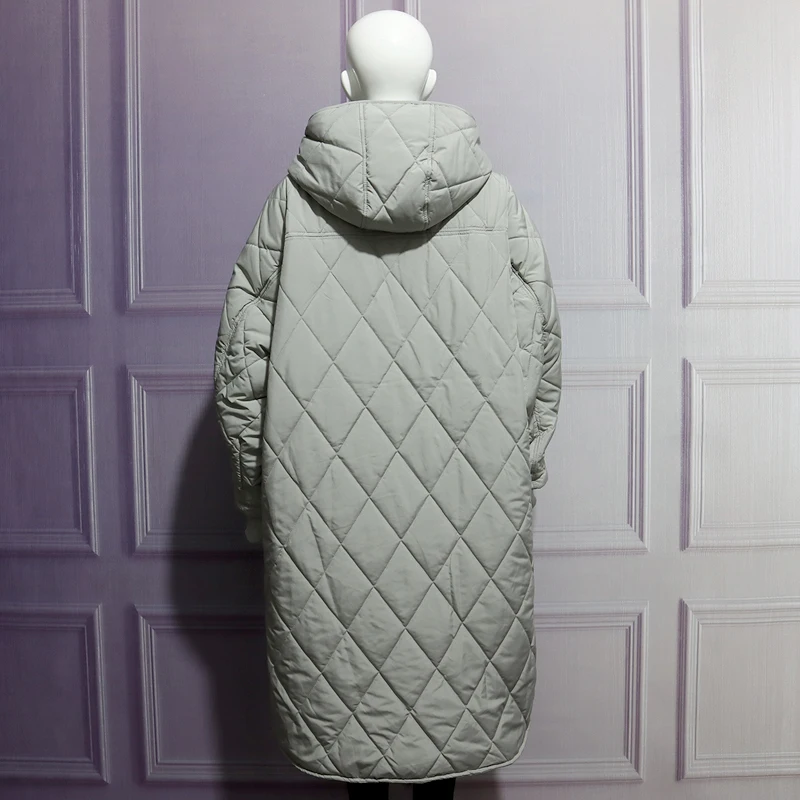 New Winter Fashion Oversize Plaid Hooded Parka Coat Ladies Casual Waist Bag Cotton Jacket Retro Coat Loose Long Women 2022 Za