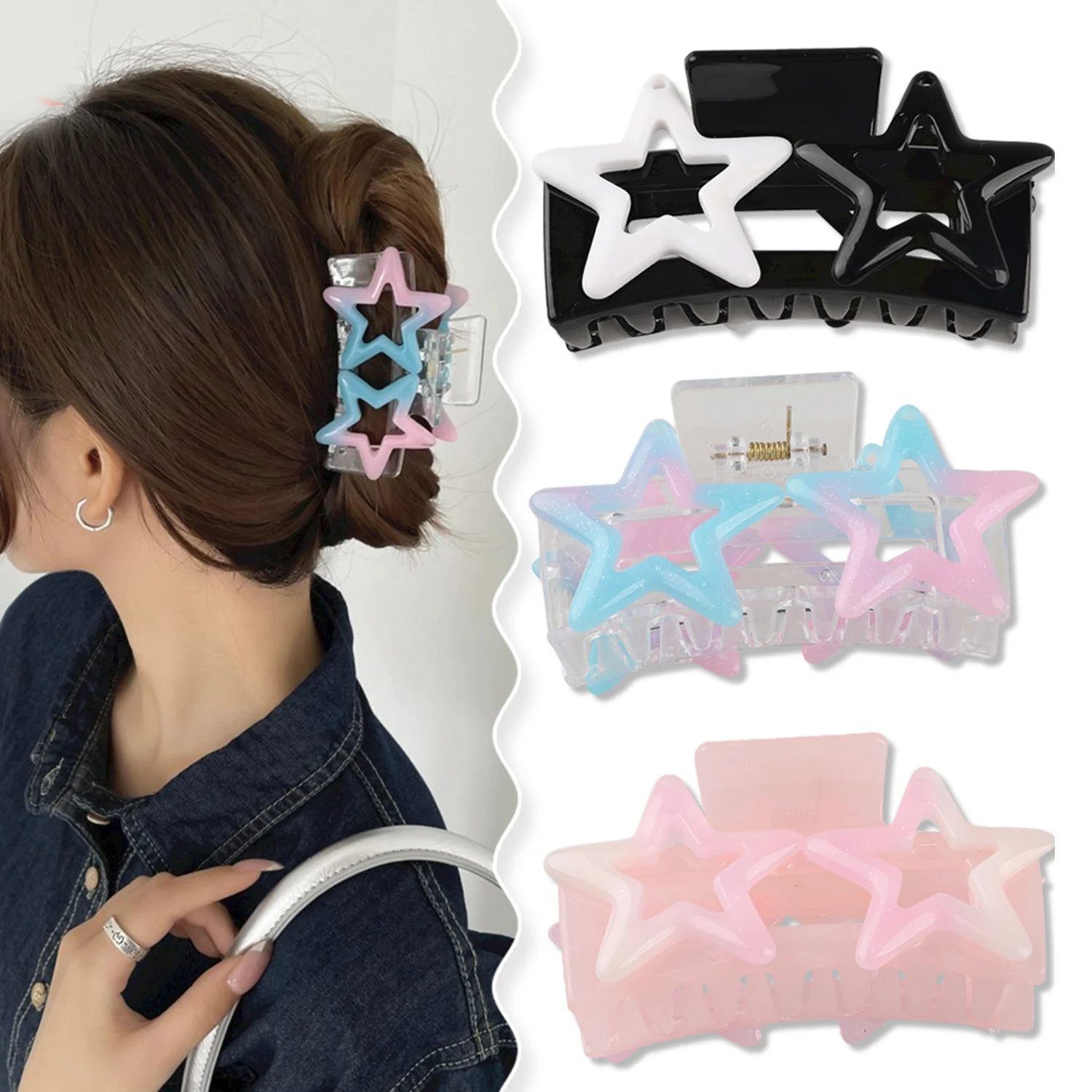 

Five-Pointed Star Hair Claw Sweet Personality Shiny Hairpin Summer Grab Clip Bath Hair Claw Hair Claw Square Hair Accessories