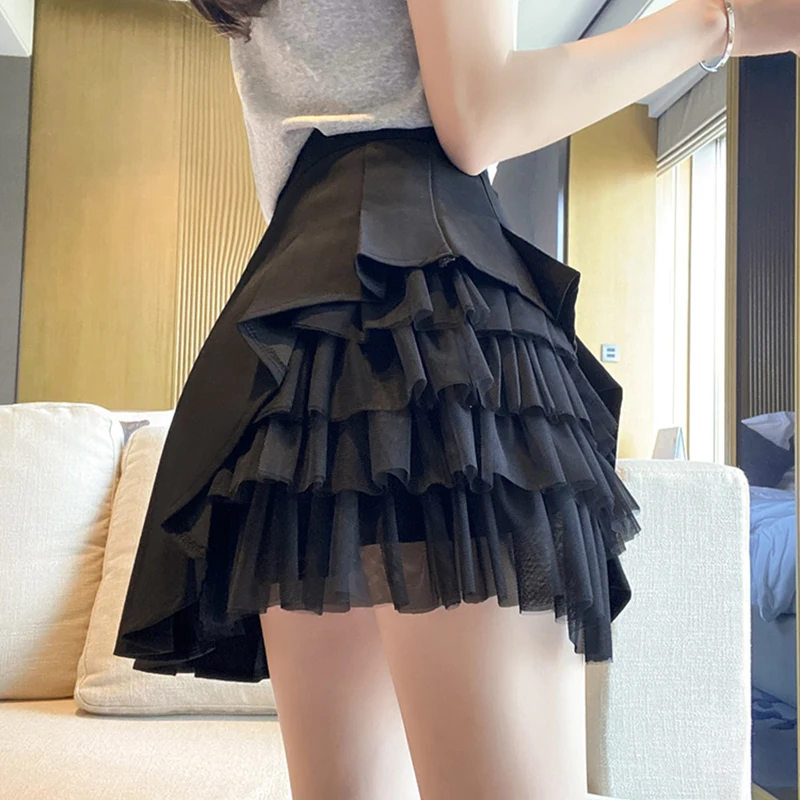 

Fashion Black Mesh Pleated Dress High Waist A-Line Half Skirt Women's Summer 2023 New Trend Sexy Party Dance Short Skirt