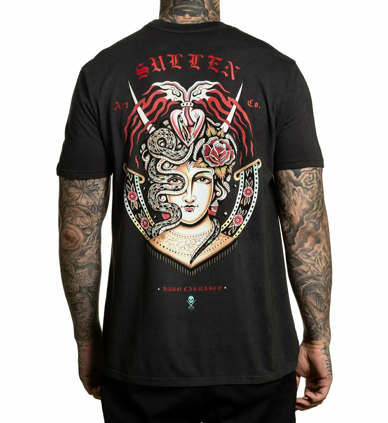 Футболка Sullen Hugo Carrasco, тату-художник, вампир, сердце, змея, розы, SCM3266