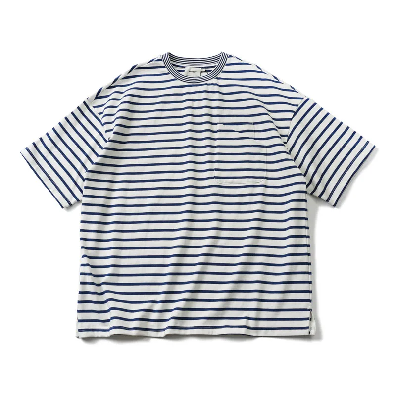 

Summer New High Weigh Heavyweigh Loose Fit Three Dimensional Thread Stripe Short Sleeve T-shirt Sea Soul Tees Men's Trend