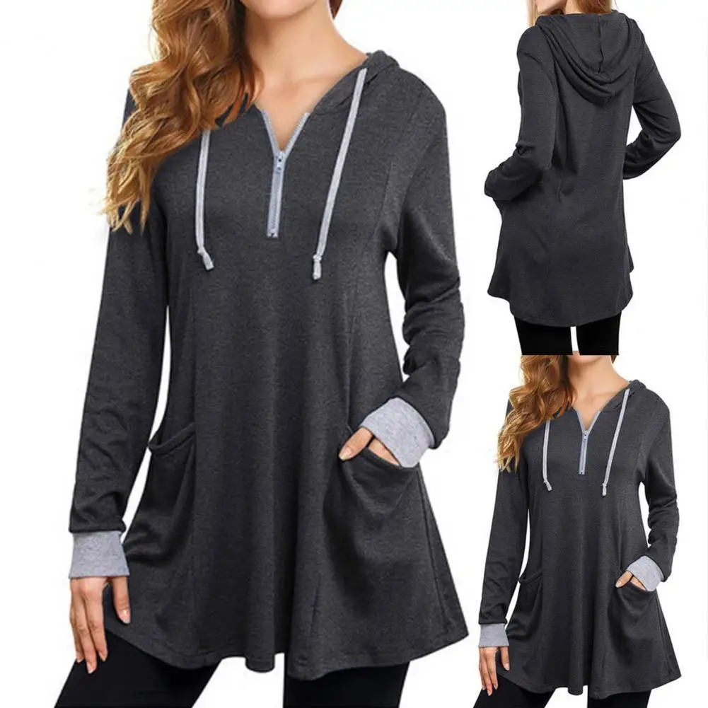 

Sweatshirt Zipper Closure Pullover Hoodies Casual V-neck Tunic Hoodie