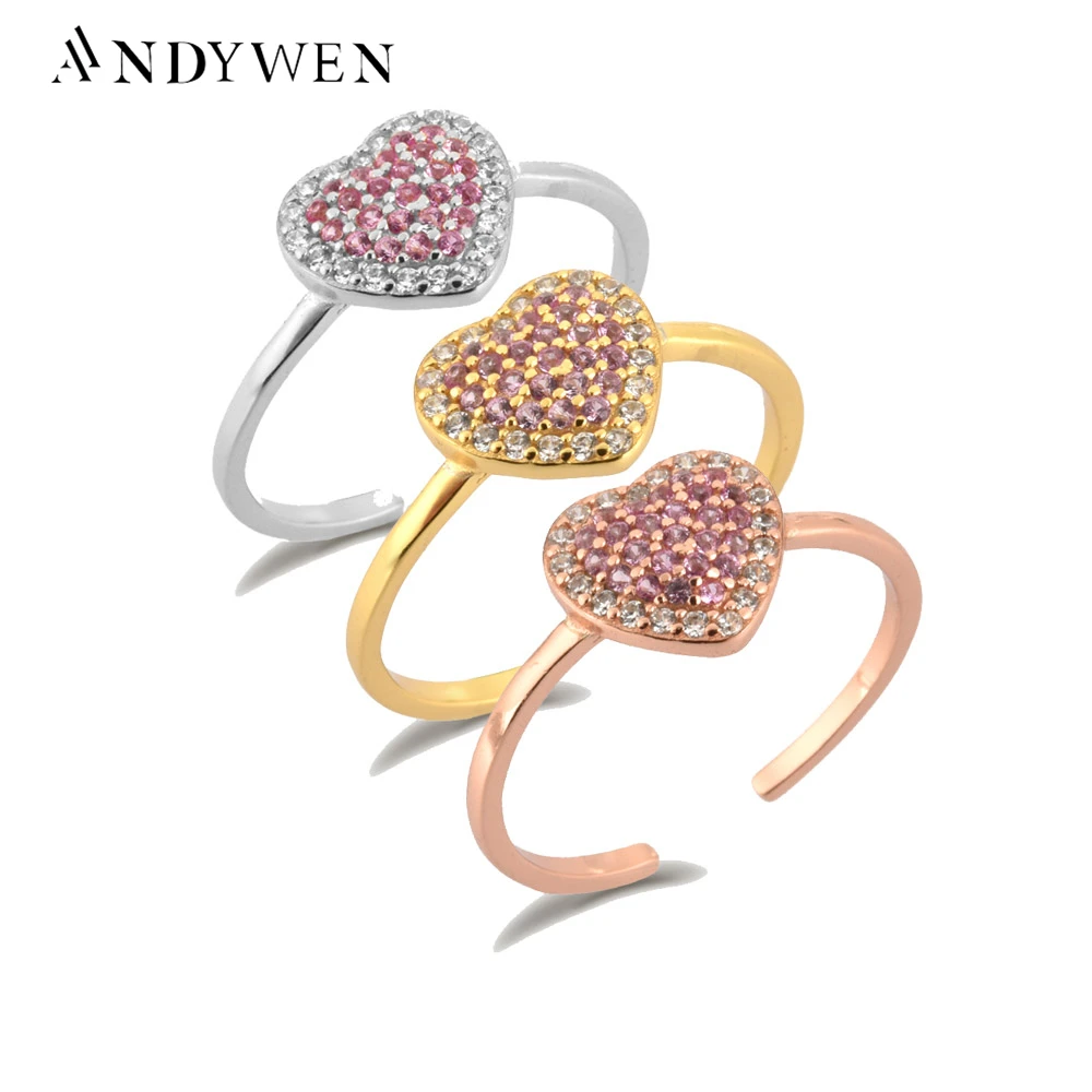 

ANDYWEN женское регулируемое кольцо с изменяемым размером и сердцем из серебра и золота