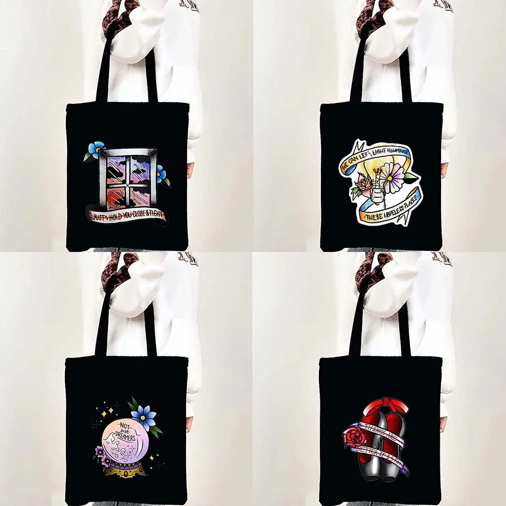 

Настраиваемая Женская Холщовая Сумка-тоут для покупок Harajuku, сумка для покупок через плечо