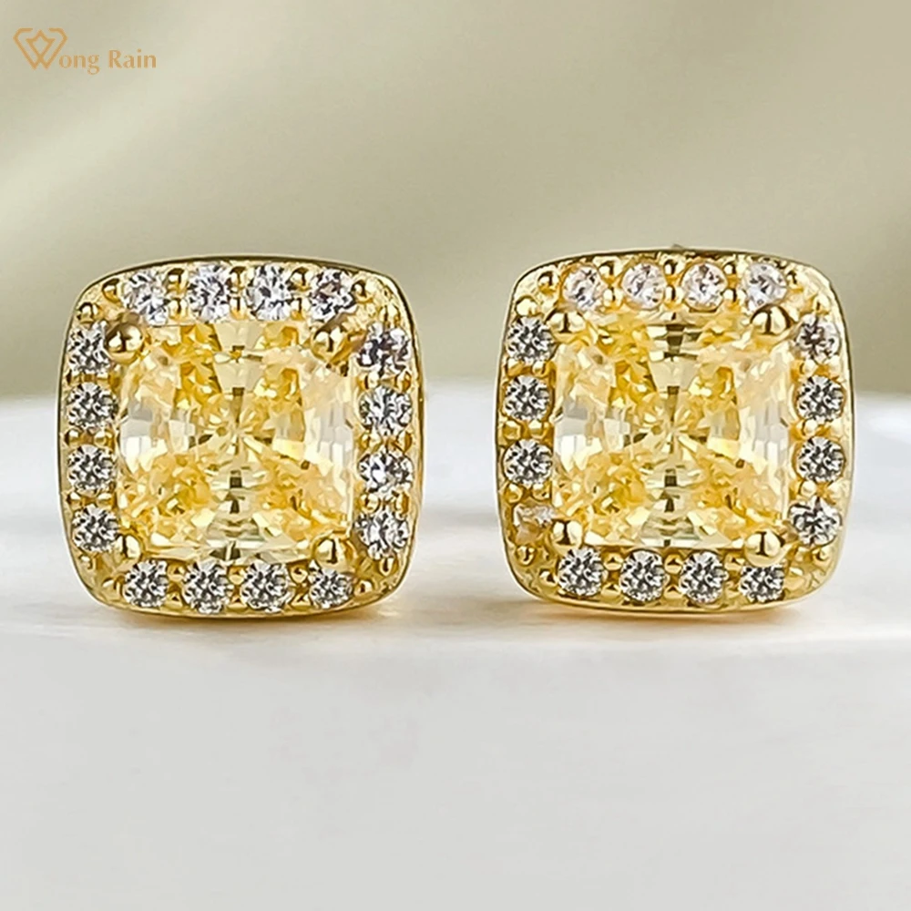 

Wong Rain 18K Gold Plated 925 Sterling Silver Radiant Cut 5*5MM Citrine Gemstone Ear Studs Earrings for Women Wedding Jewelry
