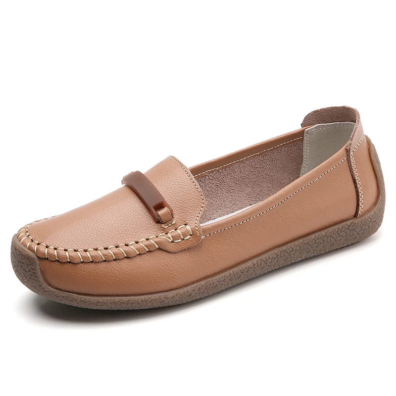 2022 New Genuine Leather Shoes Woman Slip On Women Flats Moccasins Women's Loafers Spring Autumn Mother Shoe