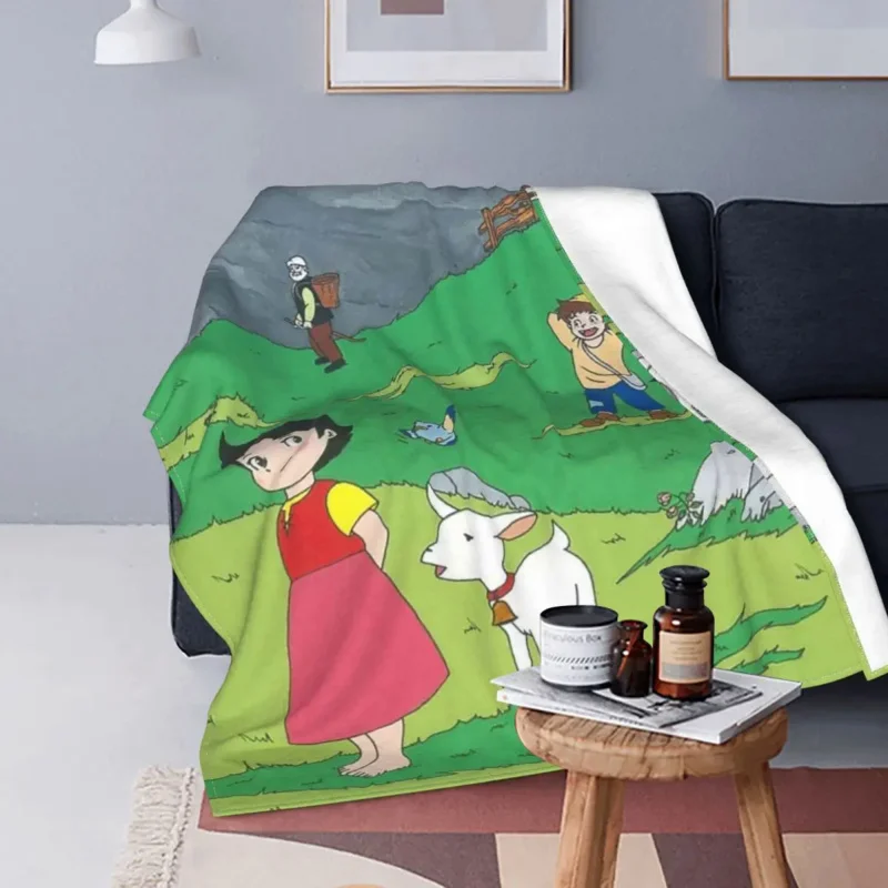 

Heidi Cartoon Flannel Spring/Autumn Anime Girl Portable Soft Throw Blankets for Bed Car Rug Piece
