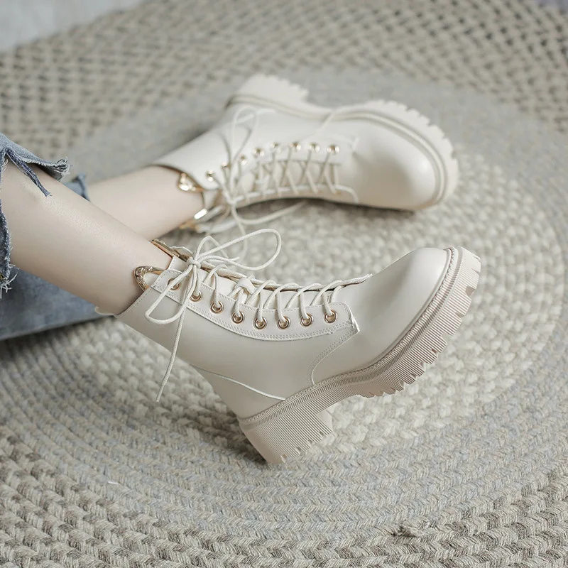 

Women British Style Short Boots Women's Autumn and Winter New Style Side Zipper Thick-soled Thick-heeled Single Boots All-match