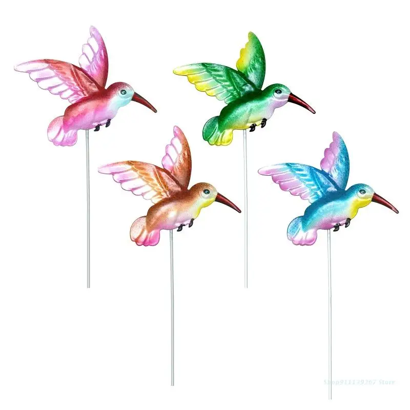 

C5AD Metal Garden Decor Green/ Pink/ Orange/ Blue Hummingbird Shape Ornament