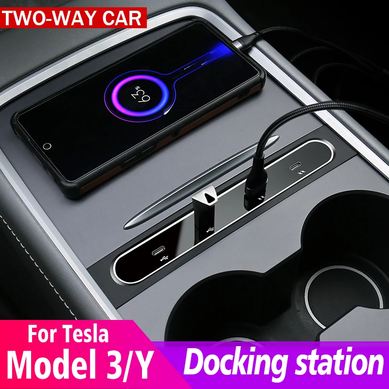 

For Tesla 2021-2022 Model 3 Model Y 27W Quick Interior Charger Intelligent Docking Station USB Shunt Hub Decoration Accessories