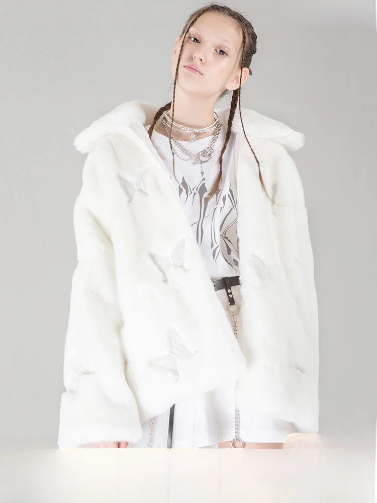  Верхняя одежда из меха с полным принтом для женщин свободная куртка на хлопковой