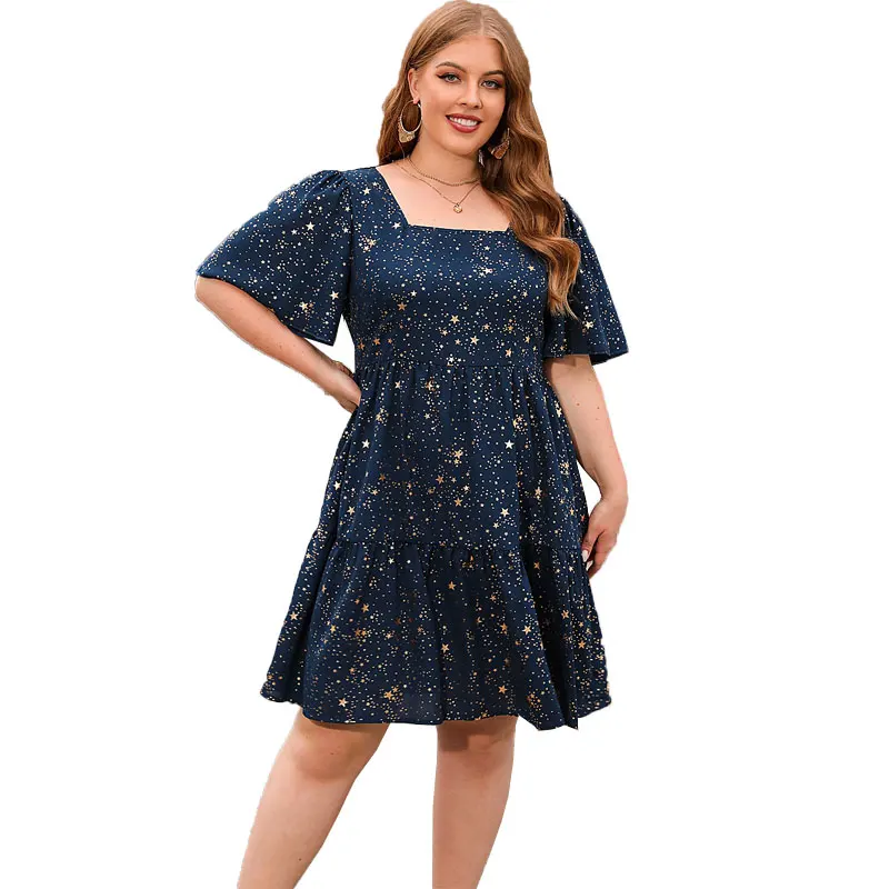 Plus Size Summer Dresses Women 2023 Elegant Square Collar Floral Puff Sleeve Party Dress Casual Ladies Boho Midi Dress Sundress
