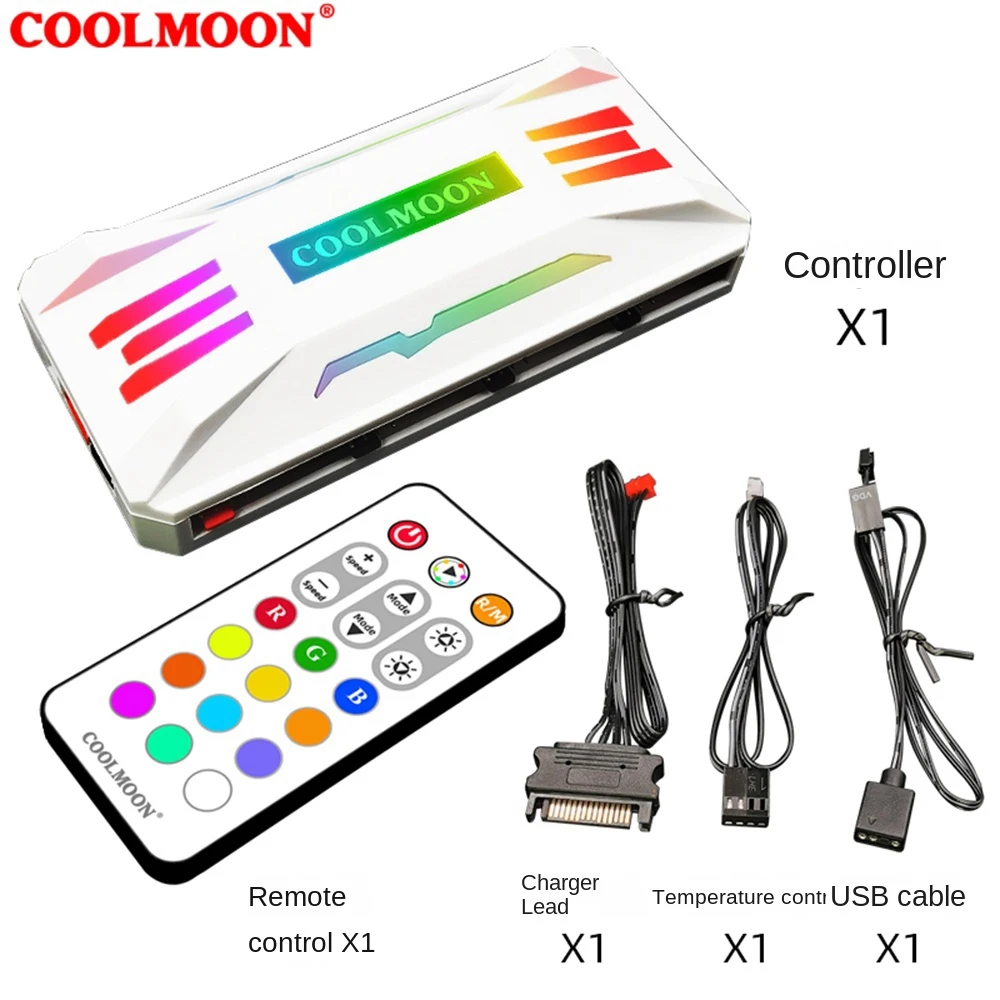 

COOLMOON ARGB Controller 4-Pin PWM Temperature Control 5V 3-Pin Synchronization Wireless Remote Control Chassis Fan Hub Black