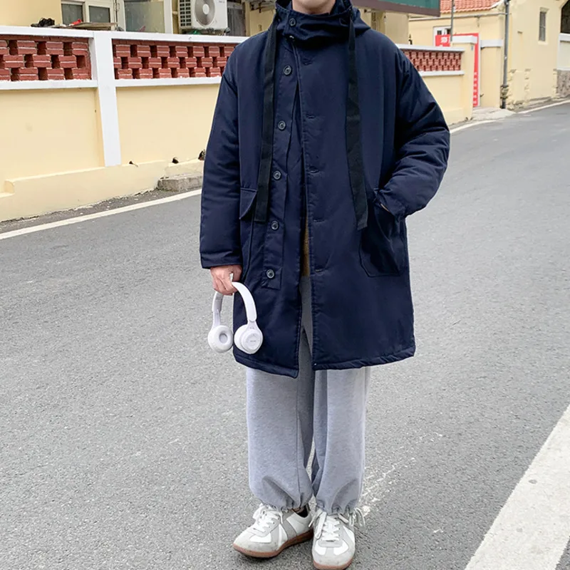 Winter Thick Long Coat Men Warm Fashion Oversize Hooded Coat Men Korean Loose Thickened Jacket Mens Parker Overcoat M-2XL