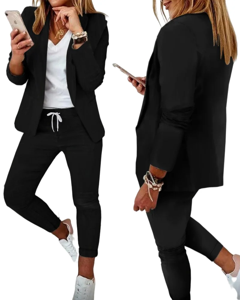 

Women Suit 2022 Two Piece Set 2022 Spring Long Sleeve Jacket + Pants Set Turn-down Collar Office Ladies Suits Casual Blazer Set