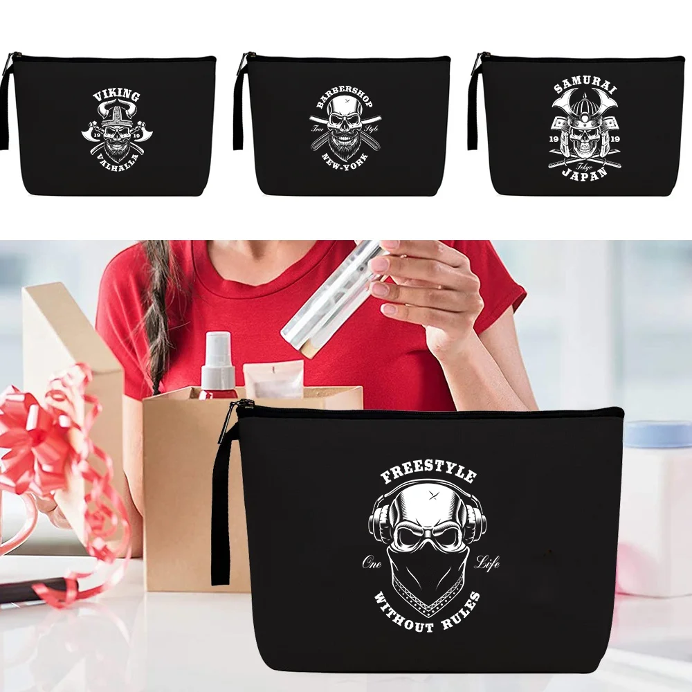 

Cartoon Skull Pattern Printed Cosmetic Bags Fashion Women Designer Makeup Bag Heat Transfer Multifunction Organizer Pencil Cases