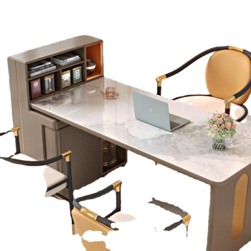 

Light Luxury Corner Stone Plate Desk Modern Minimalist Study Design Office Multi-Functional Tea Table and Chair Combination