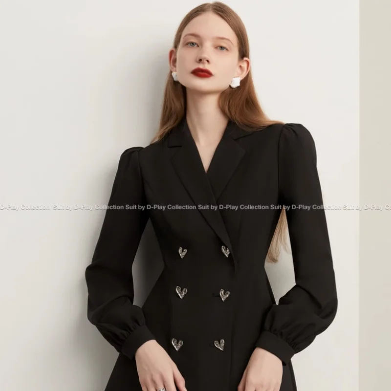 

Black Suit Dress 2023 Autumn/Winter Haute Couture Double Breasted Slim And Capable Temperament Goddess Style Small Black Dress