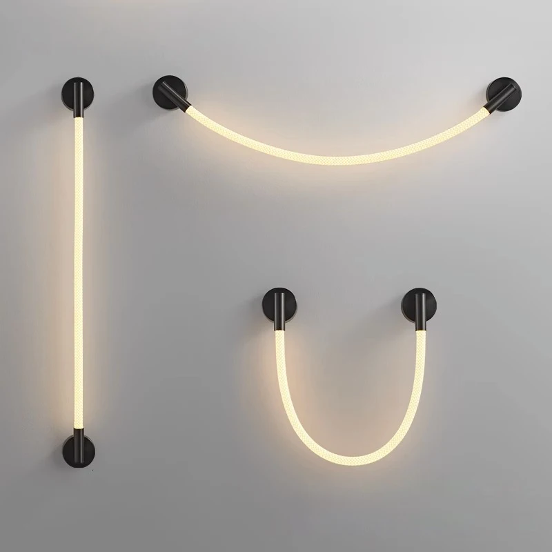 

Modern Woven Silicone LED Neon Tube Wall Lamp For Bedroom Nordic 360 Degree Luminescence Long Line Soft Wall Light