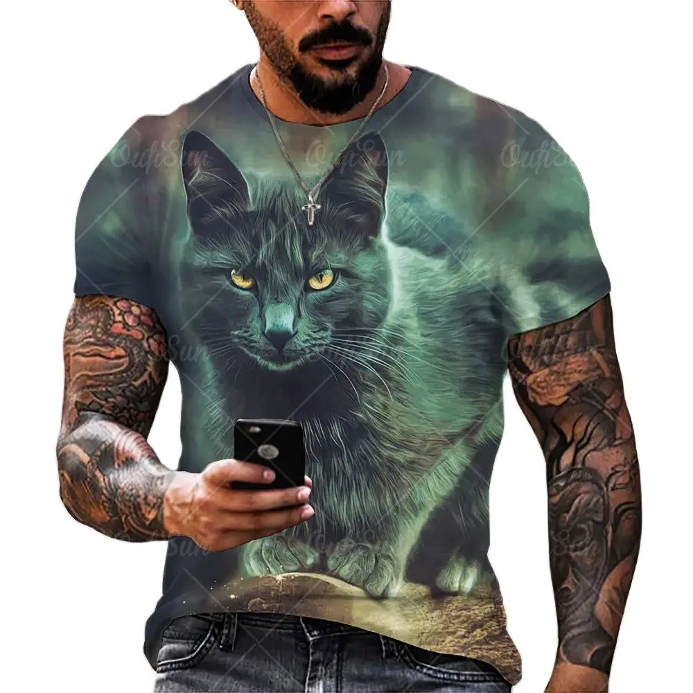 

Creative Cartoon Cat Pattern 3D Printing Breathable T-shirts Casual Round Neck Sports T-shirt Loose Oversize T-shirts Top Tee