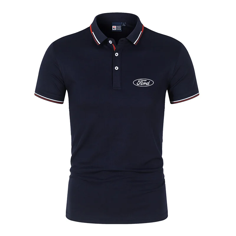 New Men's Polo Shirts Ford Print Logo Polo Shirts Summer Short Sleeve T-Shirt Casual Breathable Youth Business T-Shirt Men's Top