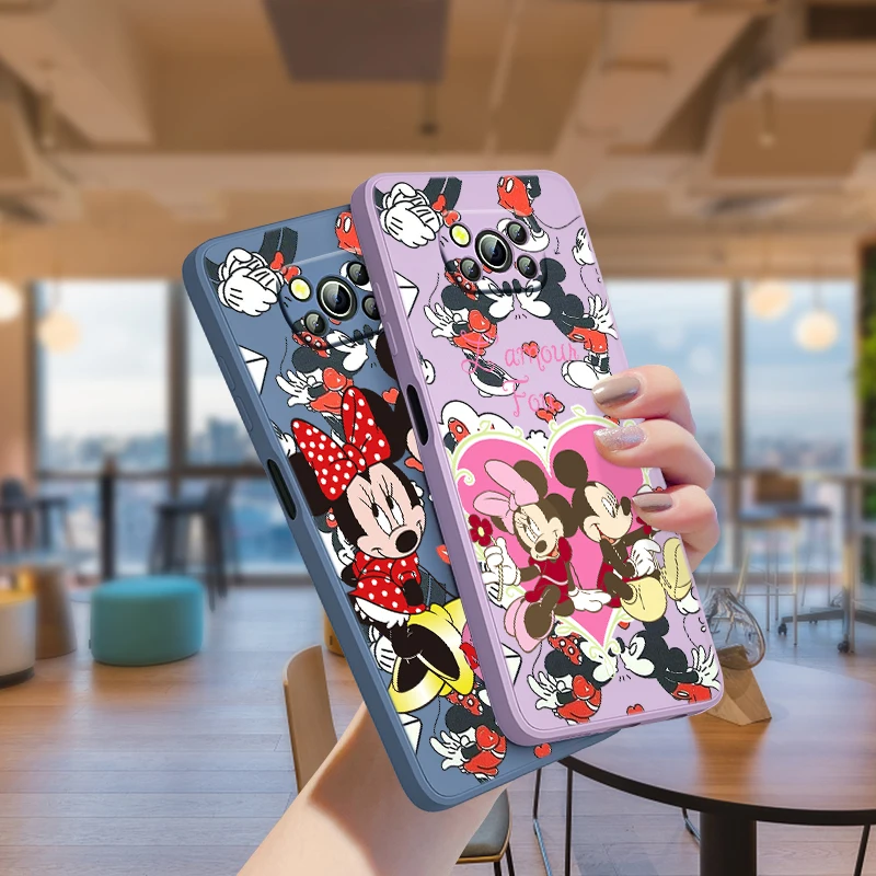 

Cute Minnie Mickey Love For Xiaomi Poco X3 NFC F3 GT X2 M4 M3 M2 Redmi 9A Note 10S 10 9 Pro Liquid Silicone Rope Phone Case